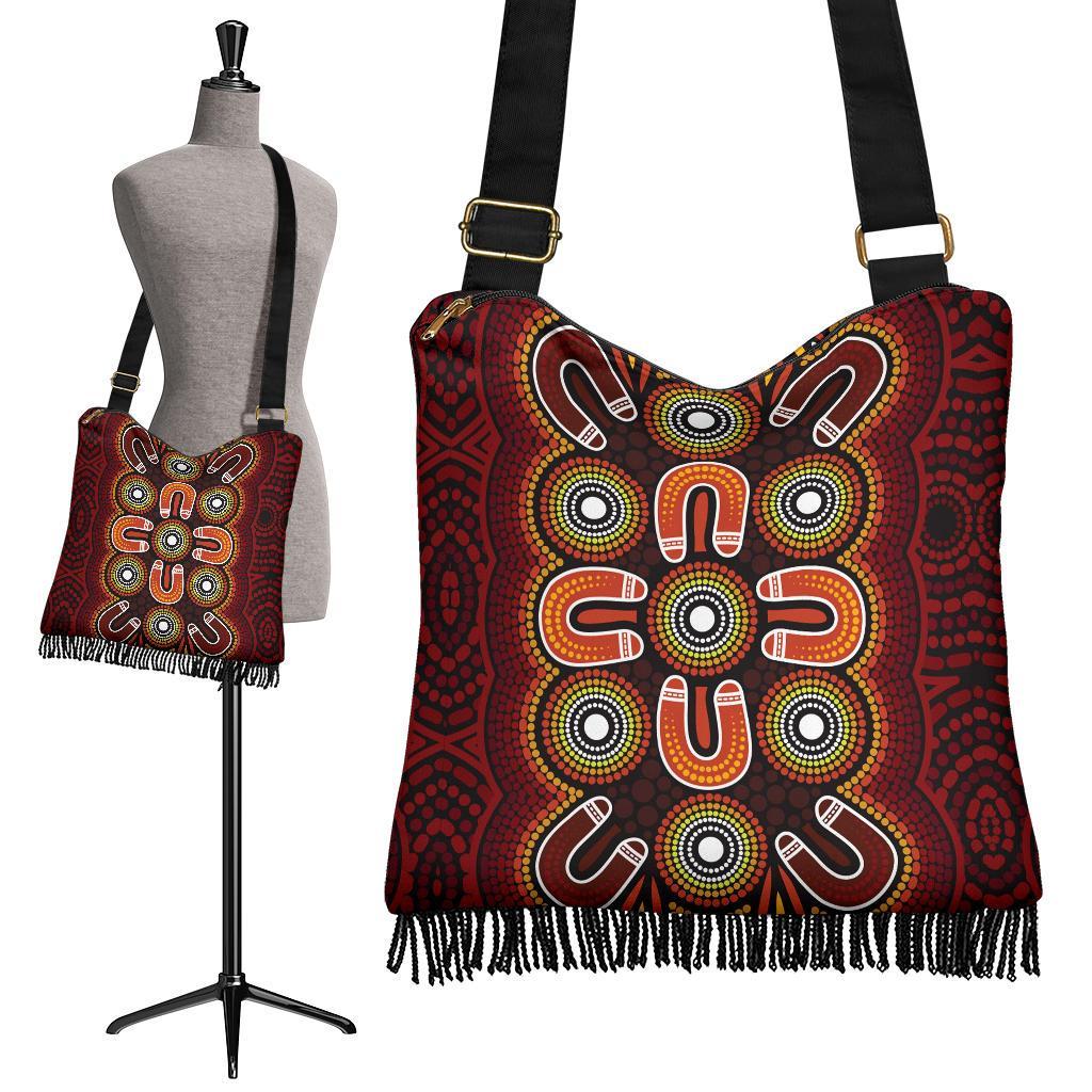 ABoriginal Crossbody Boho Handbag - Aboriginal Dot Painting Flowers Style