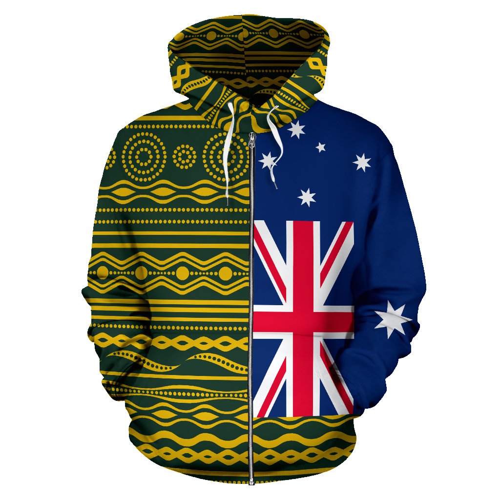 Aboriginal Zip Hoodie - Circle Patterns National Flag Dot Painting