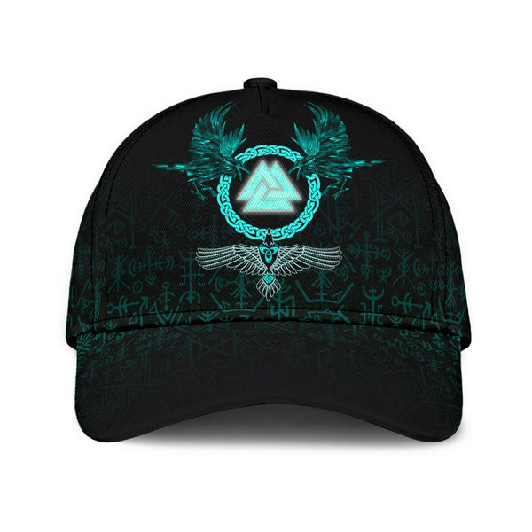 Viking Classic Cap Three Raven and Valknut Cyan