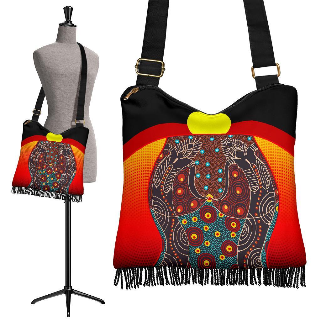 Boho Handbag - Aboriginal Sublimation Dot Pattern Style (Red)