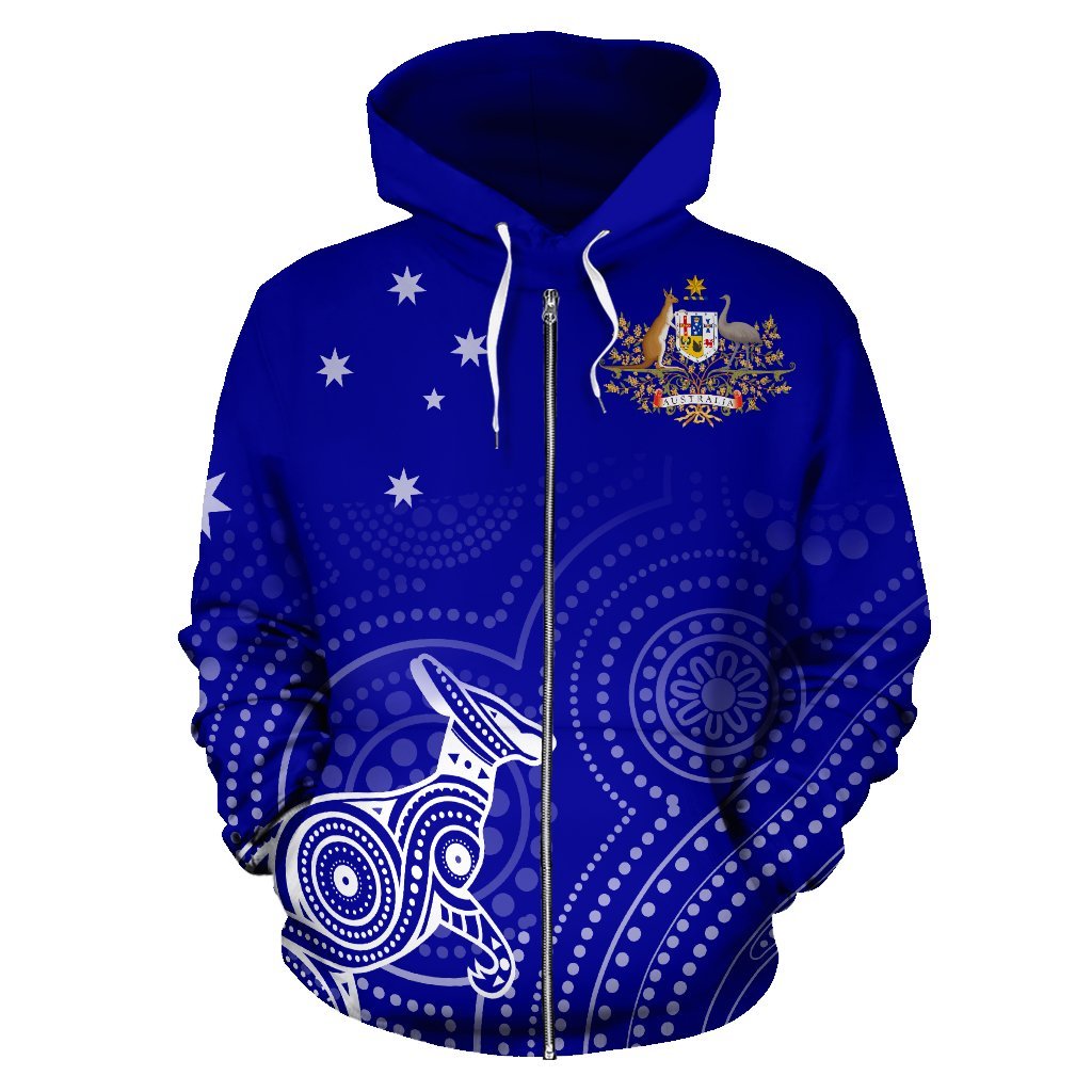 Aboriginal Zip Hoodie - Kangaroo Dot Painting Australian Coat Of Arms