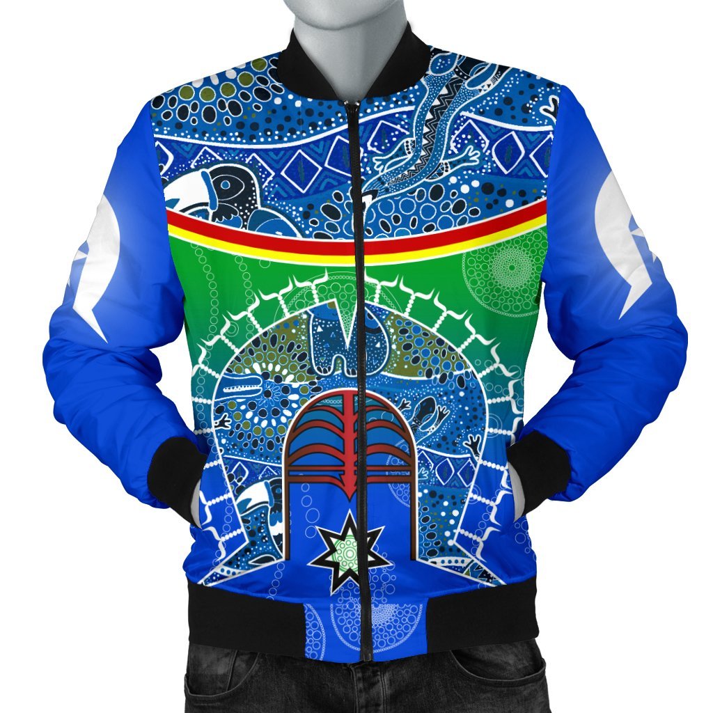 Men;s Bomber Jacket - Torres Strait Symbol With Aboriginal Patterns