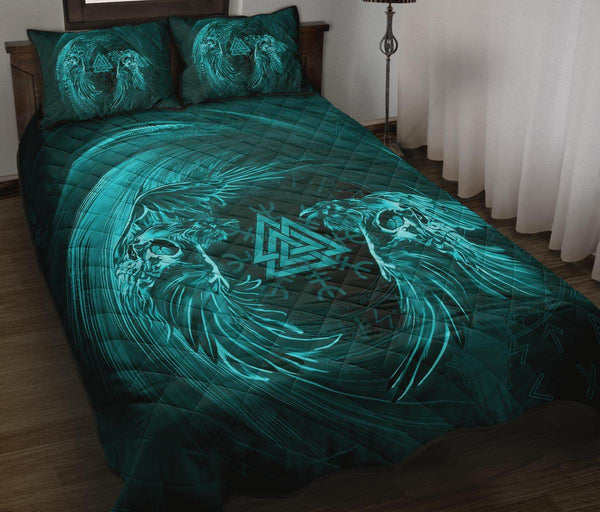 Viking Quilt Bedding Set Ravens Skull Tattoo Ver02