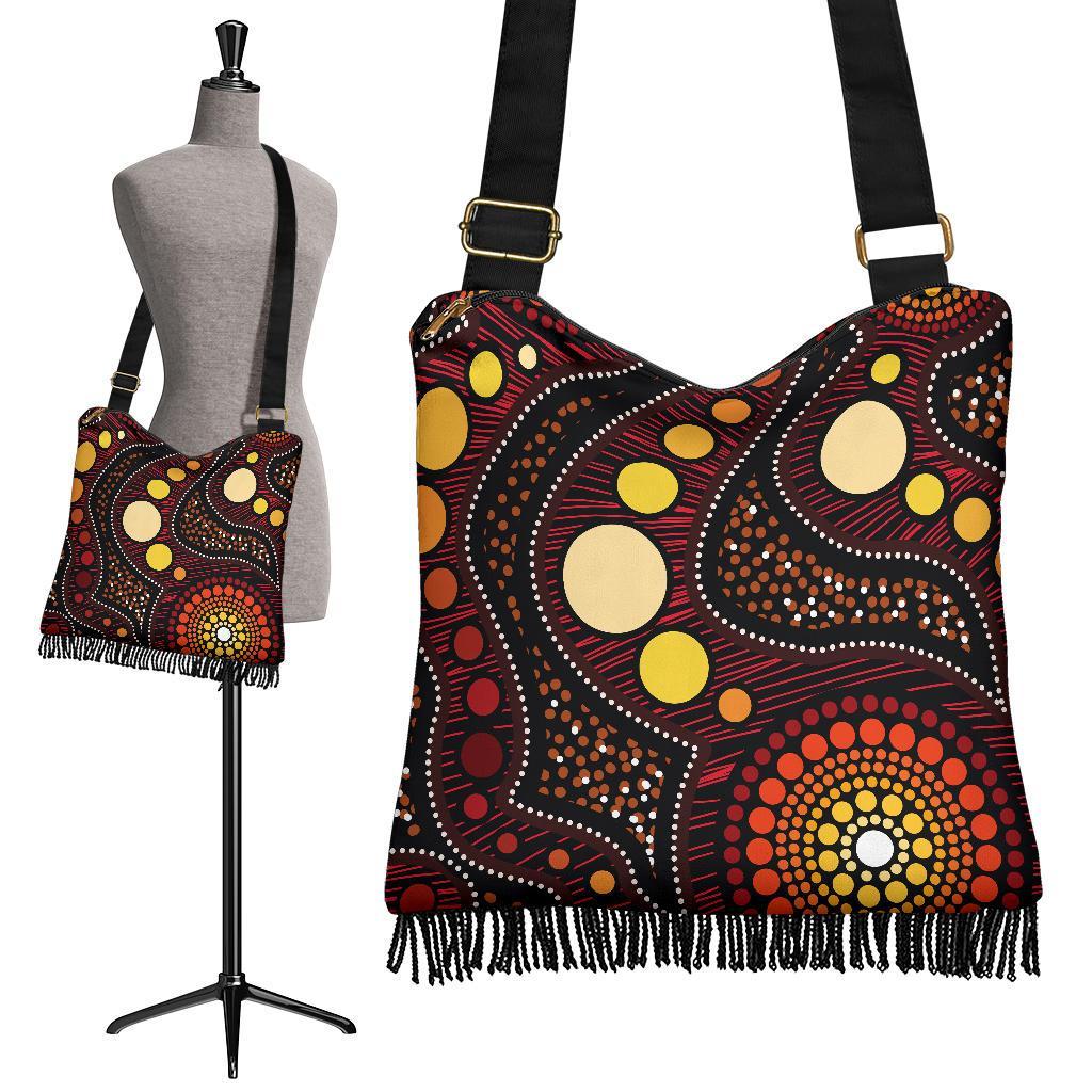 Aboriginal Crossbody Boho Handbag - Aboriginal Art Ver01