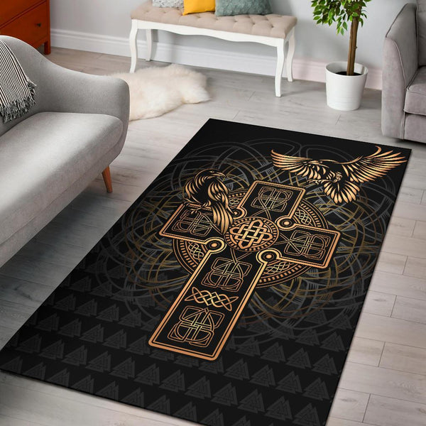 Viking Area Rug Odin's Celtic Raven Tattoo