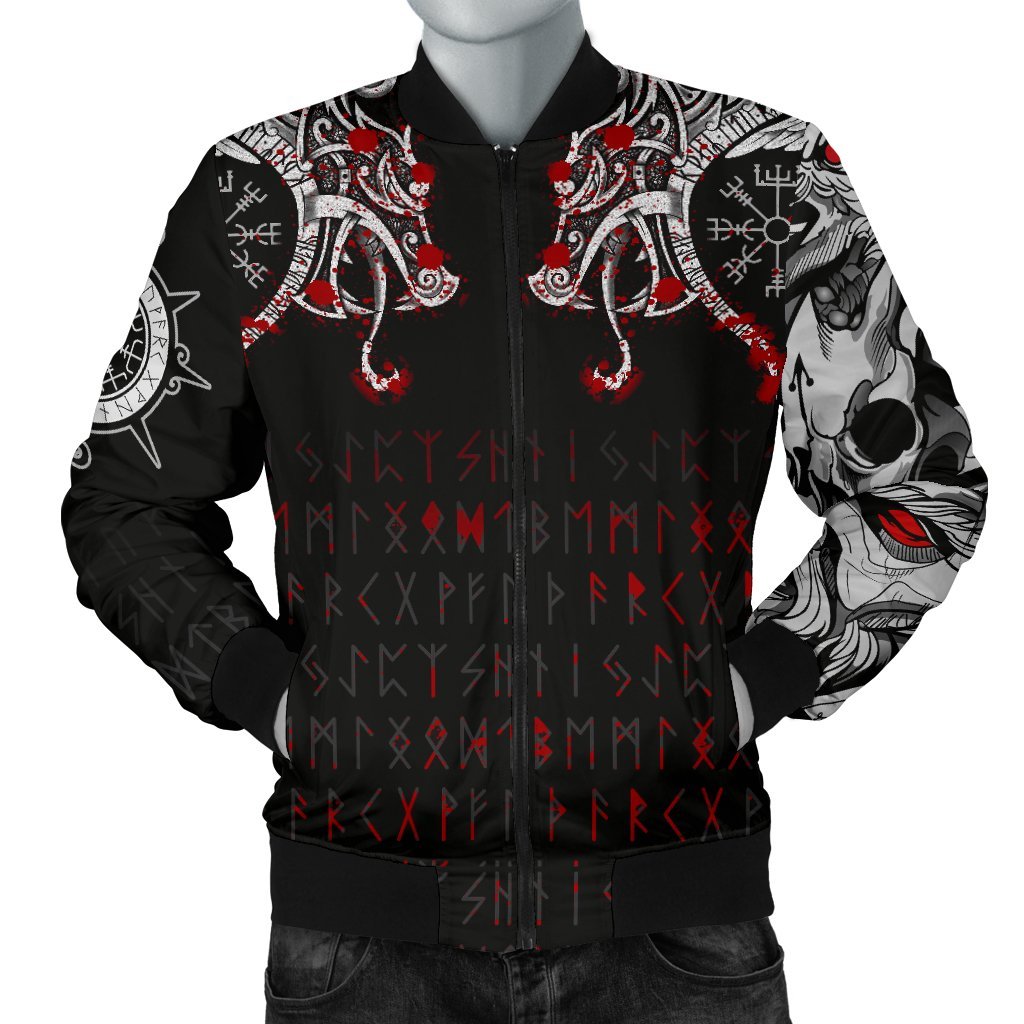 Viking Bomber Jacket Double Dragon Tattoo And Vegvisir Blood Style Ver01