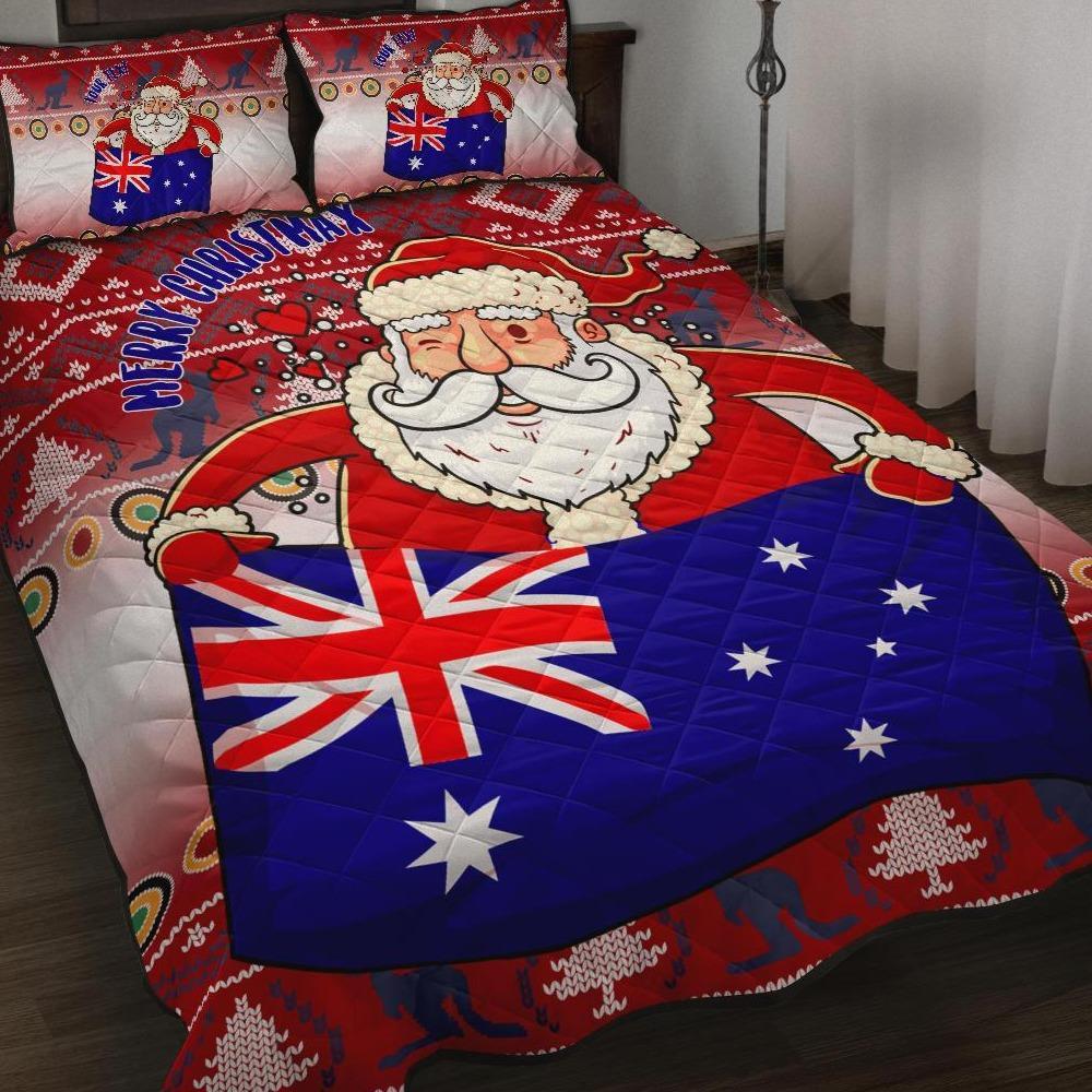 Christmas Personalised Quilt Bed Set - Australia Santa Claus Hold The Flag ( Red)