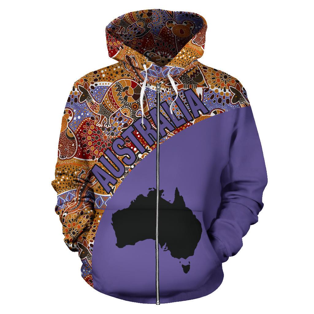 Aboriginal Zip Hoodie - Australia Map Patterns Koala Kangaroo 01