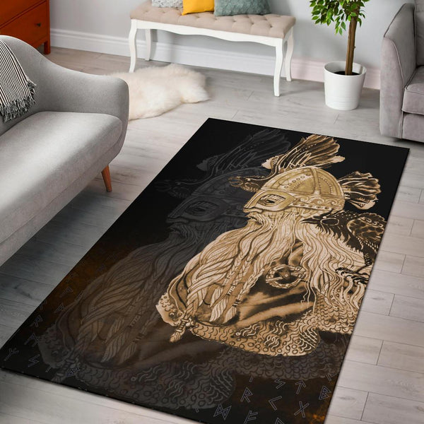 Viking Area Rug Odin Raven Viking Gold