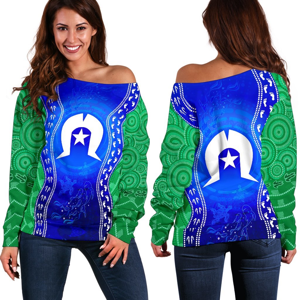 Torres Strait Islanders Women's Off Shoulder Sweater - Torres Symbol With Aboriginal Patterns