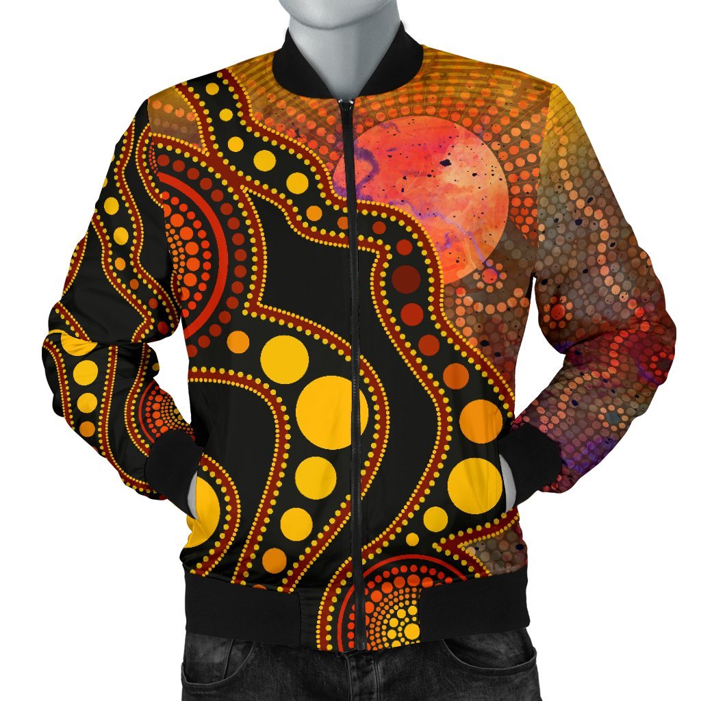 Aboriginal Bomber Jacket - Australia Indigenous Flag Circle Dot Painting Art (Golden)