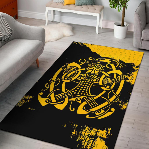 Viking Area Rug Loki Bound Triskele Rune Gold