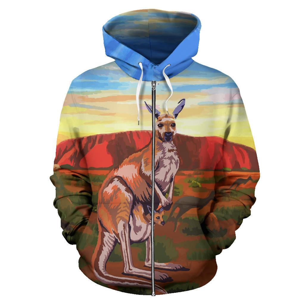 Zip Hoodie - Kangaroo Hoodie Uluru Landscape Art - All Over Print