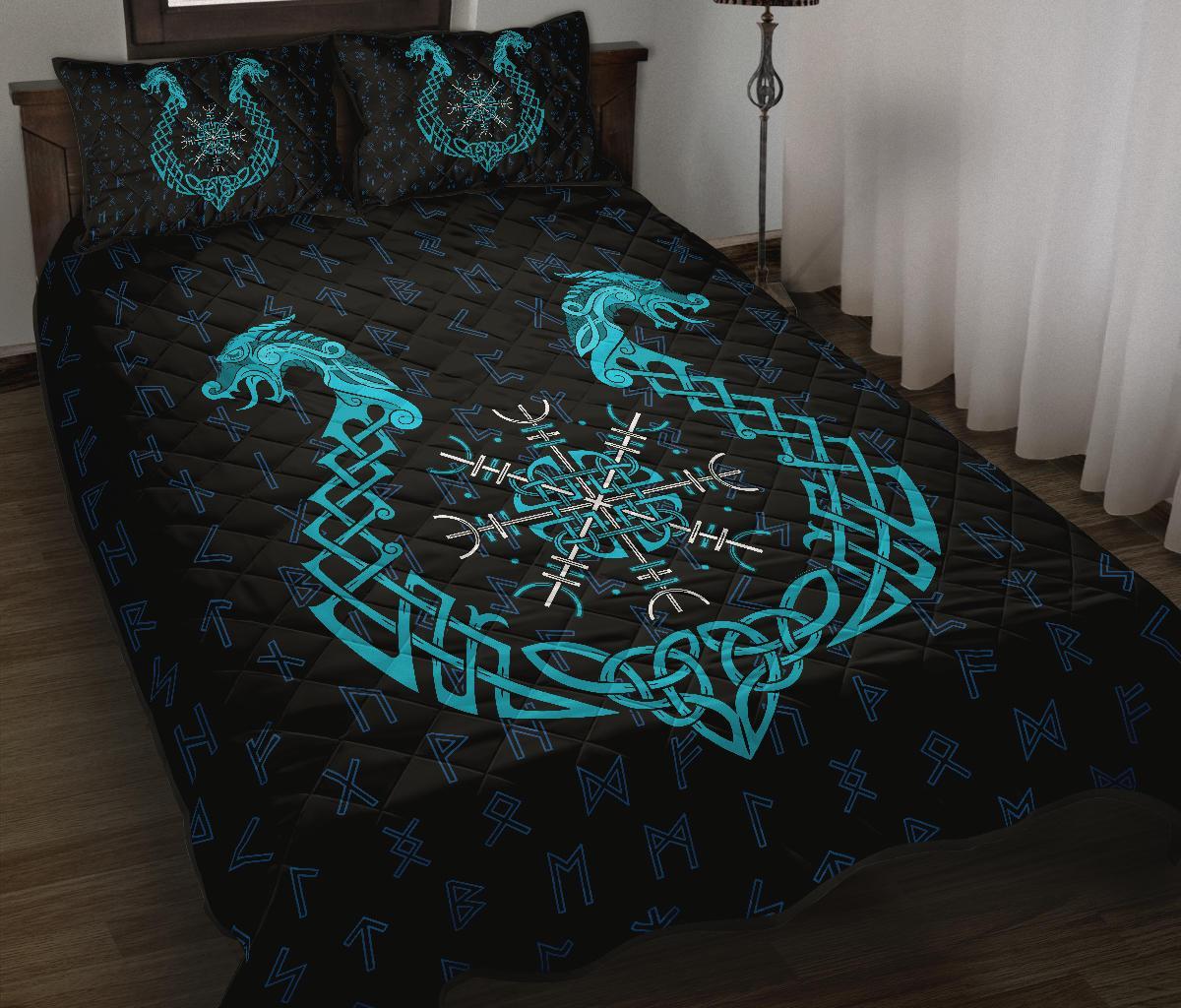 Viking Quilt Bedding Set Aegishjalmur Helm Of Awe Blue Edition