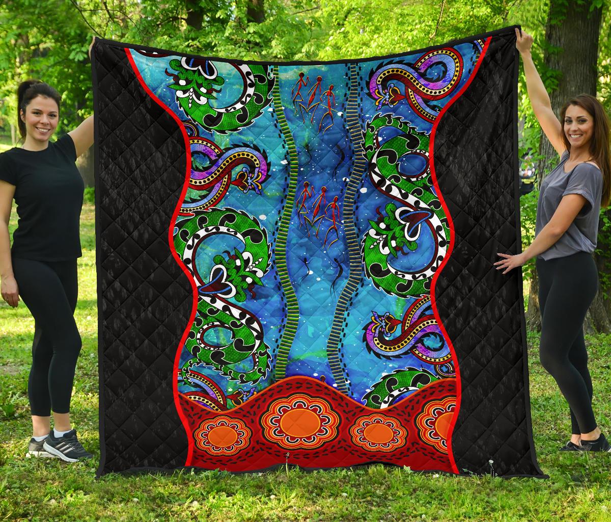 Aboriginal Premium Quilt - Aussie Indigenous Patterns Blue