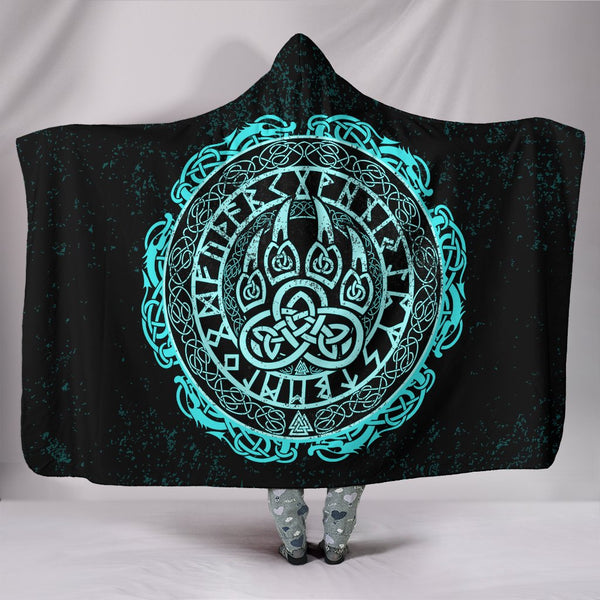 Viking Hooded Blanket Viking Bear Claws Cyan Tattoo