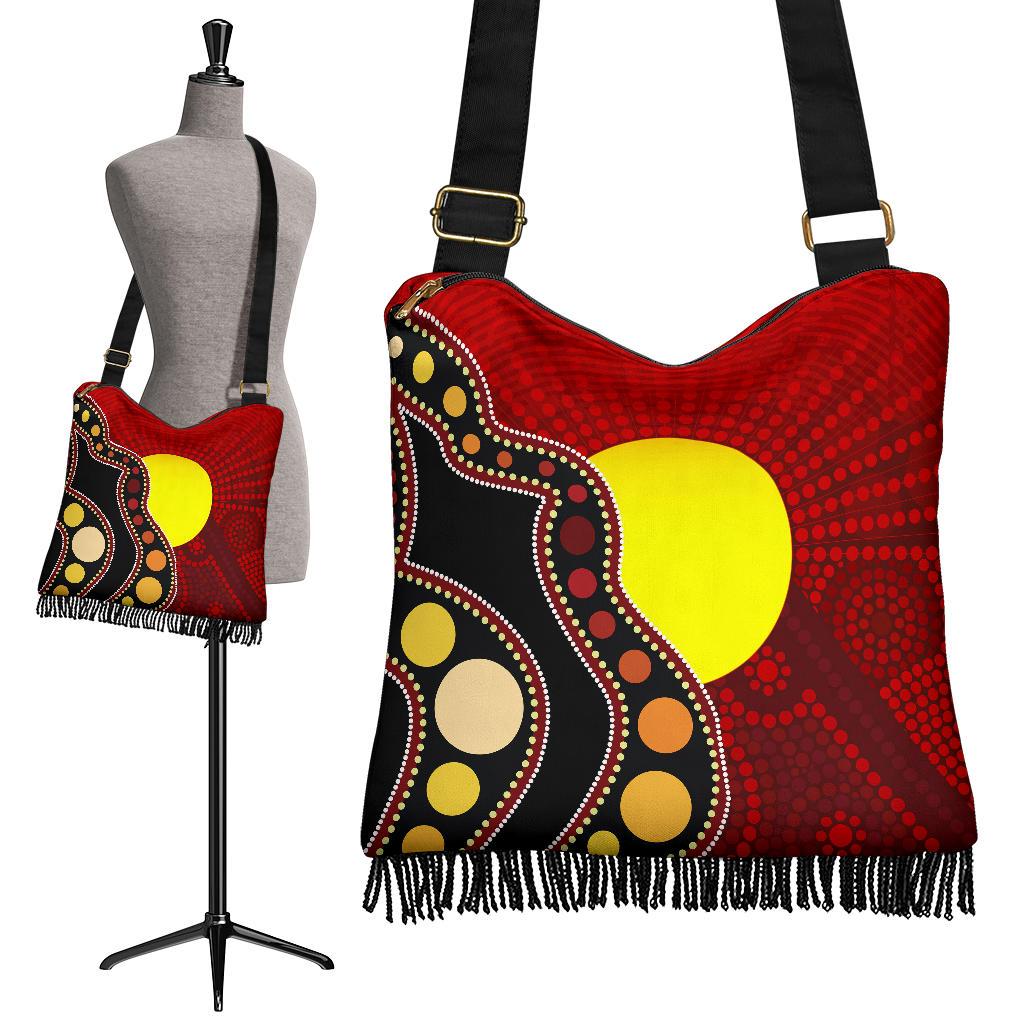 Boho Handbag Australia Indigenous Flag Circle Dot Painting Art Tote Bag