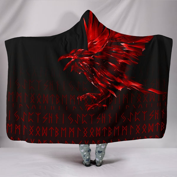 Viking Hooded Blanket The Raven Of Odin Rune Red