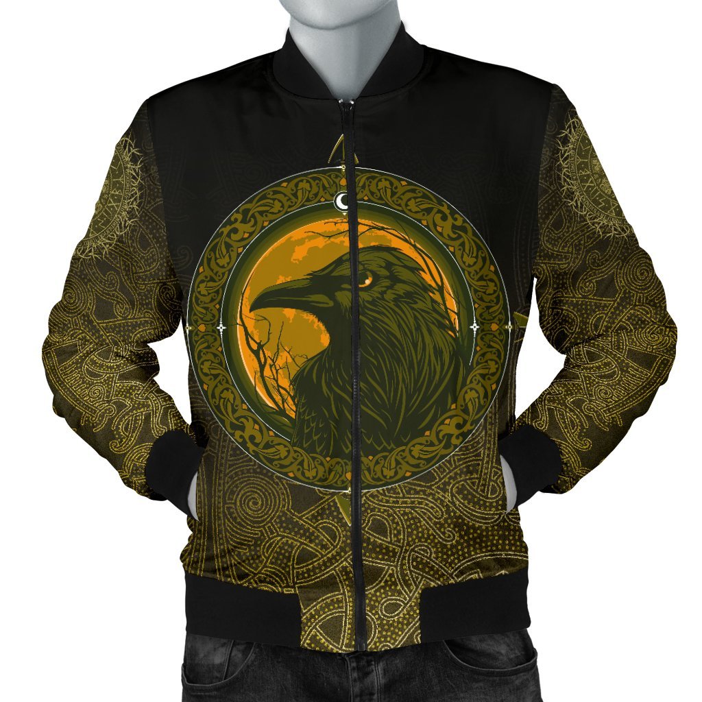 Viking Bomber Jacket Ethnic Odin Raven Gold Style Ver01