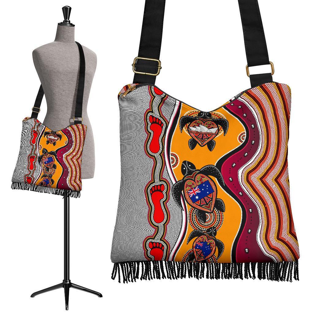 Aboriginal Boho Bags - Turtle Aus Flag Sydney Opera Footprint