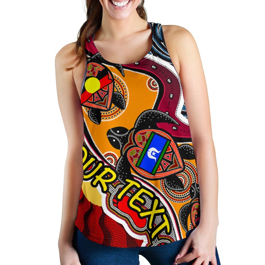 (Custom) Women's Racerback Tank - Australia Aboriginal Dots With Turtle and NAIDOC Flags