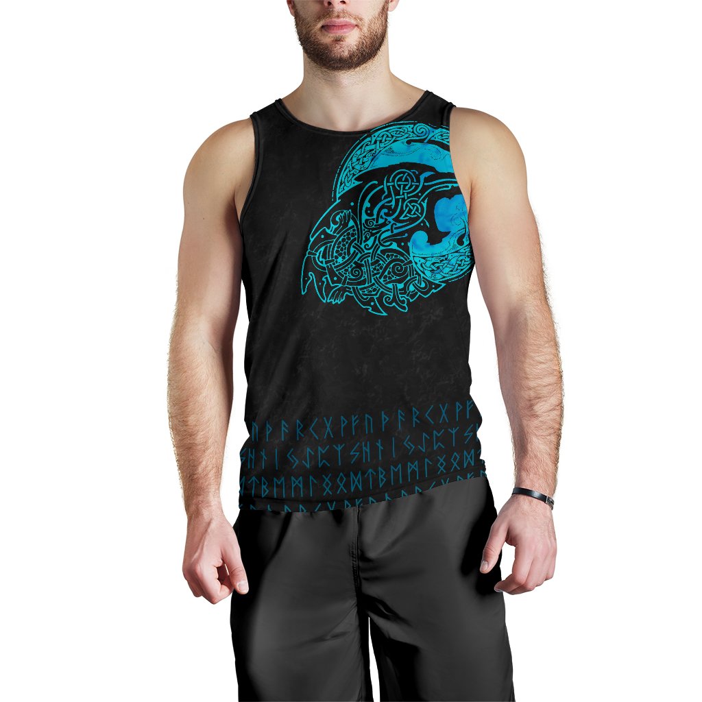 Viking Men's Tank Top Fenrir Wolf Cyan