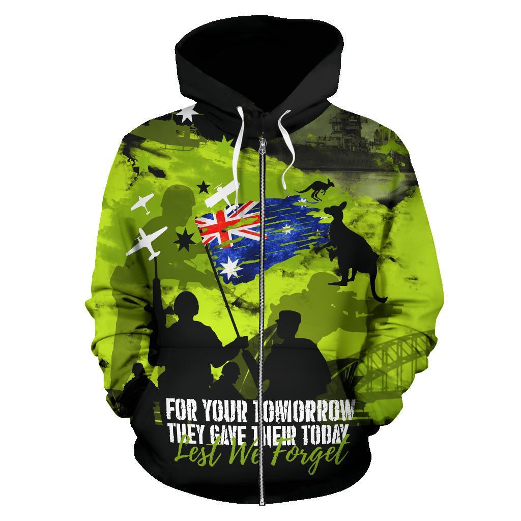 Zipper Hoodie - Anzac Hoodie Lest We Forget All Over Zip Hoodie