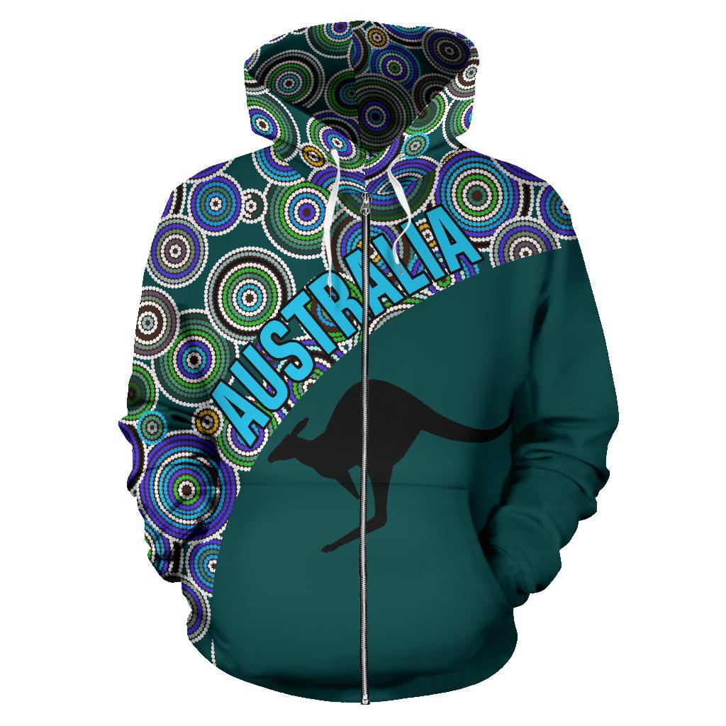 Aboriginal Zip Hoodie - Kangaroo Patterns Circle Dot Painting 01