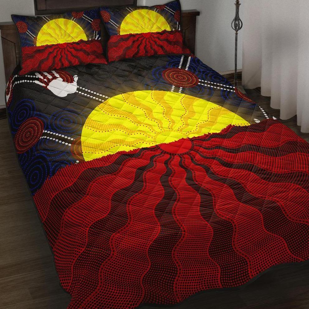 Aboriginal Quilt Bed Set - Aboriginal Lives Matter Flag Sun Dot Painting