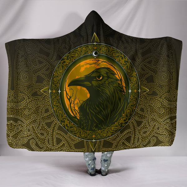 Viking Hooded Blanket Ethnic Odin Raven Gold