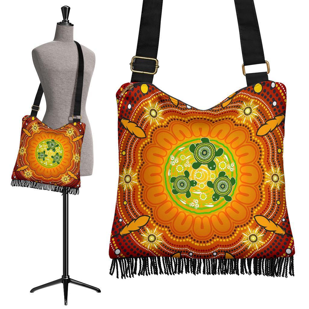 Aboriginal Crossbody Boho Handbag , Turtle Circle Dot Painting Art-