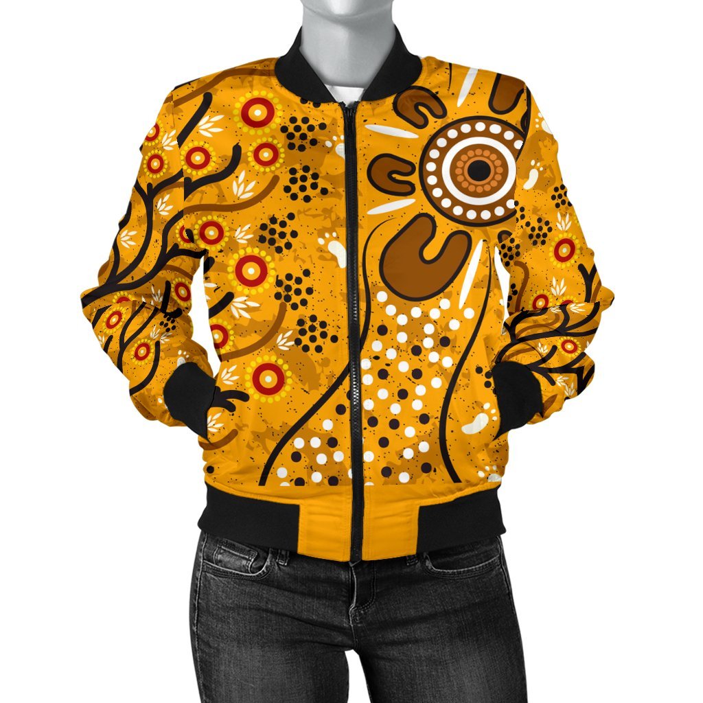 Women Bomber Jacket - Aboriginal Art In Spring Style