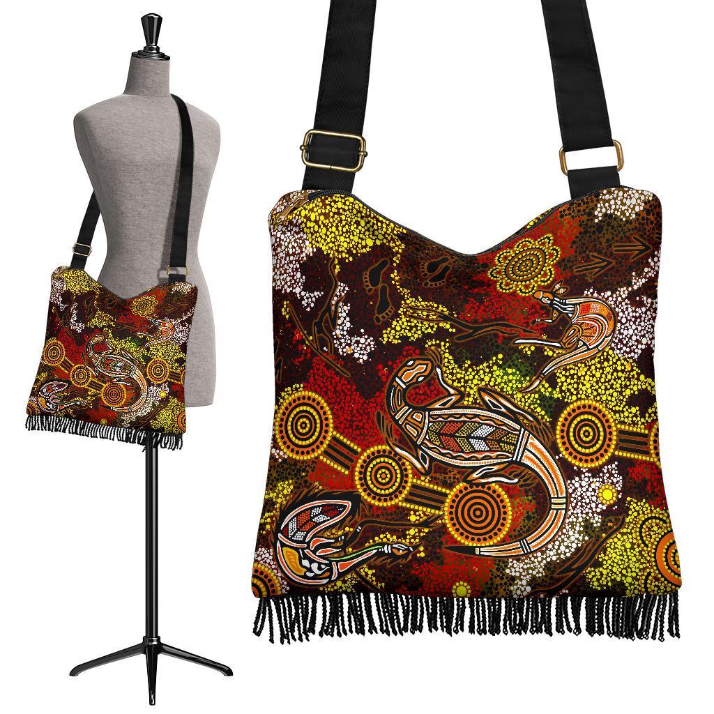 Aboriginal Boho Handbag , Kangaroo and Lizard Dot Painting Art