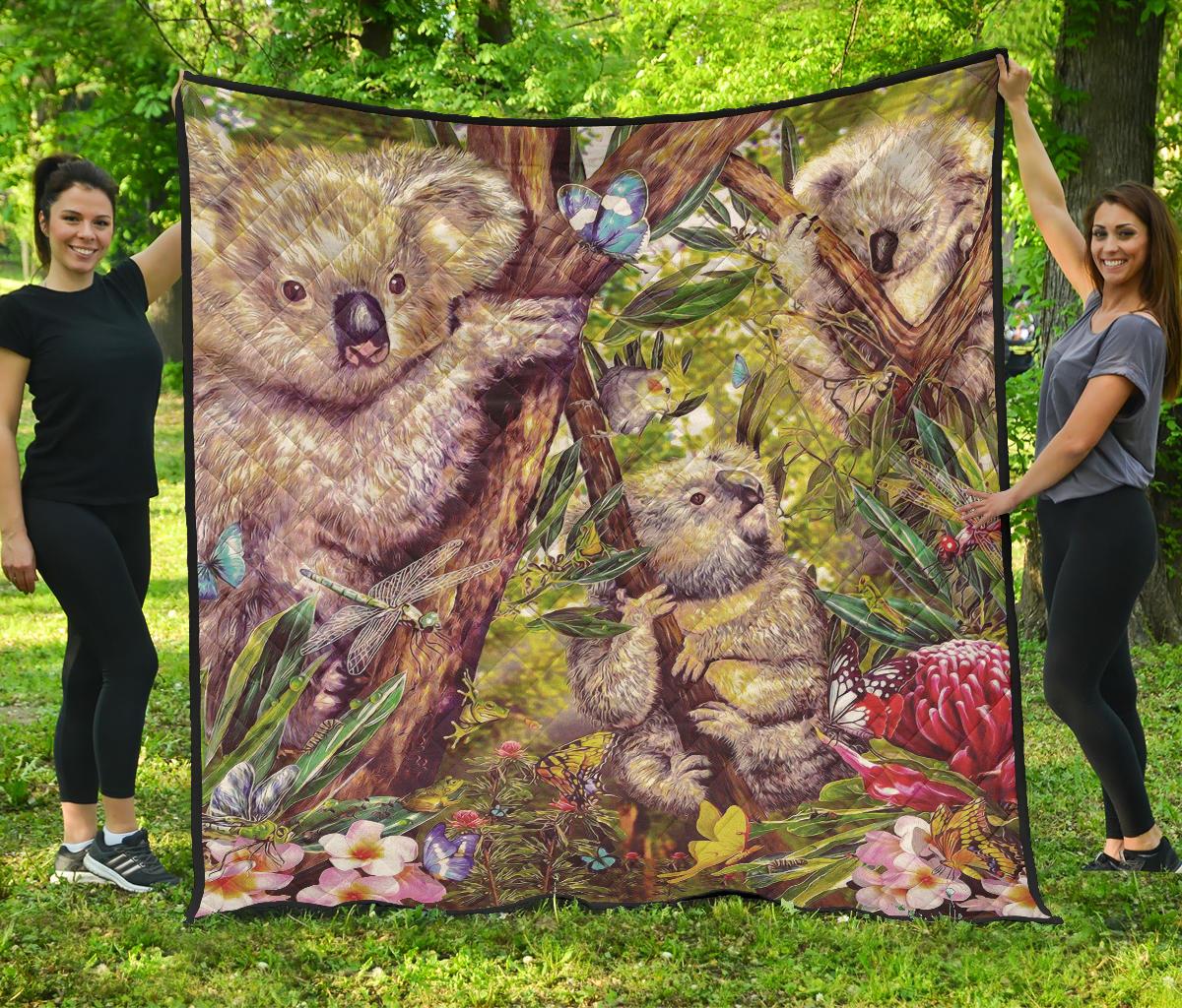 Premium Quilt - 3D Koala with Waratah Flower Quilt