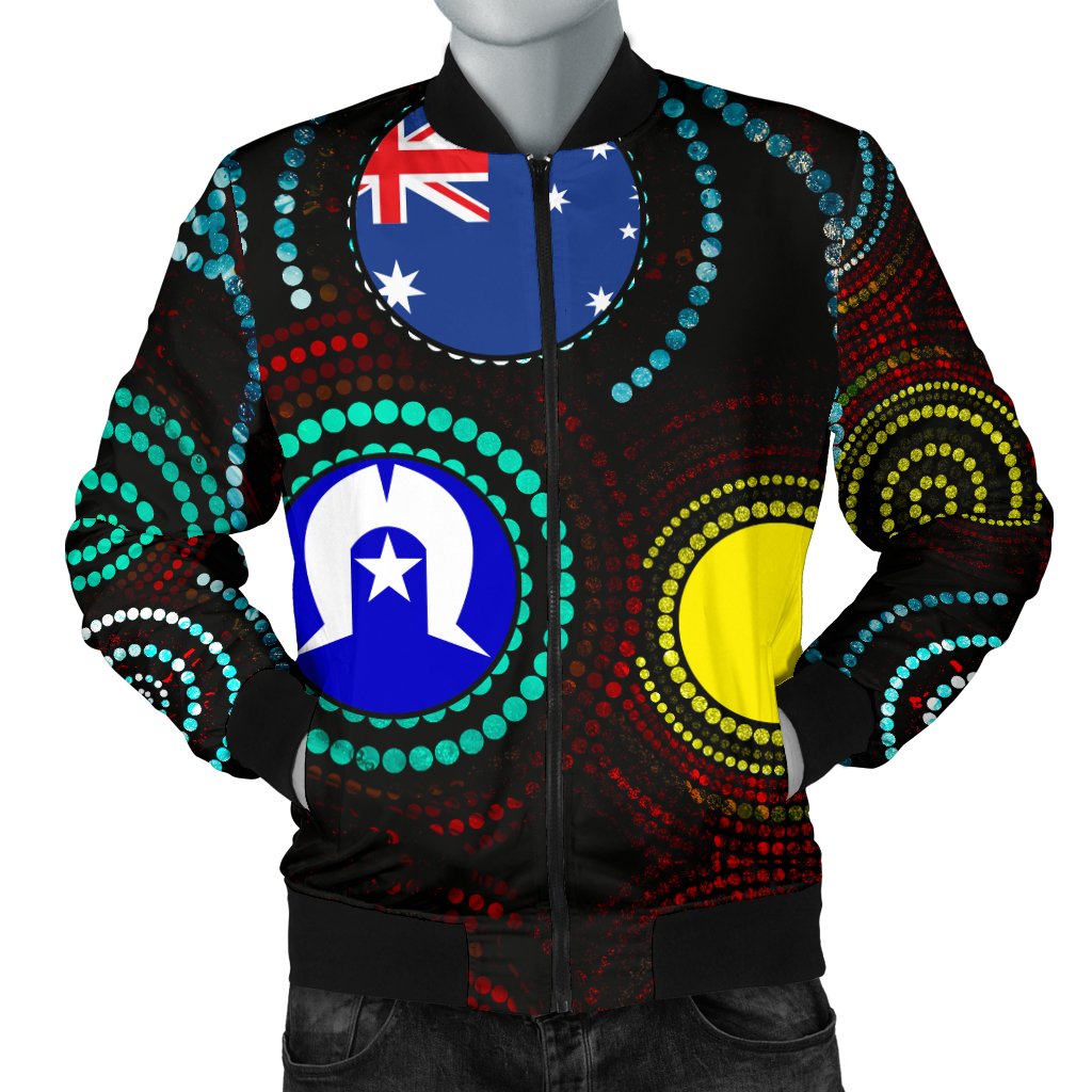 Men Bomber Jacket - Aboriginal Dot Painting & Flag