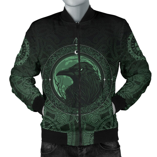 Viking Bomber Jacket Ethnic Odin Raven Green Style Ver01