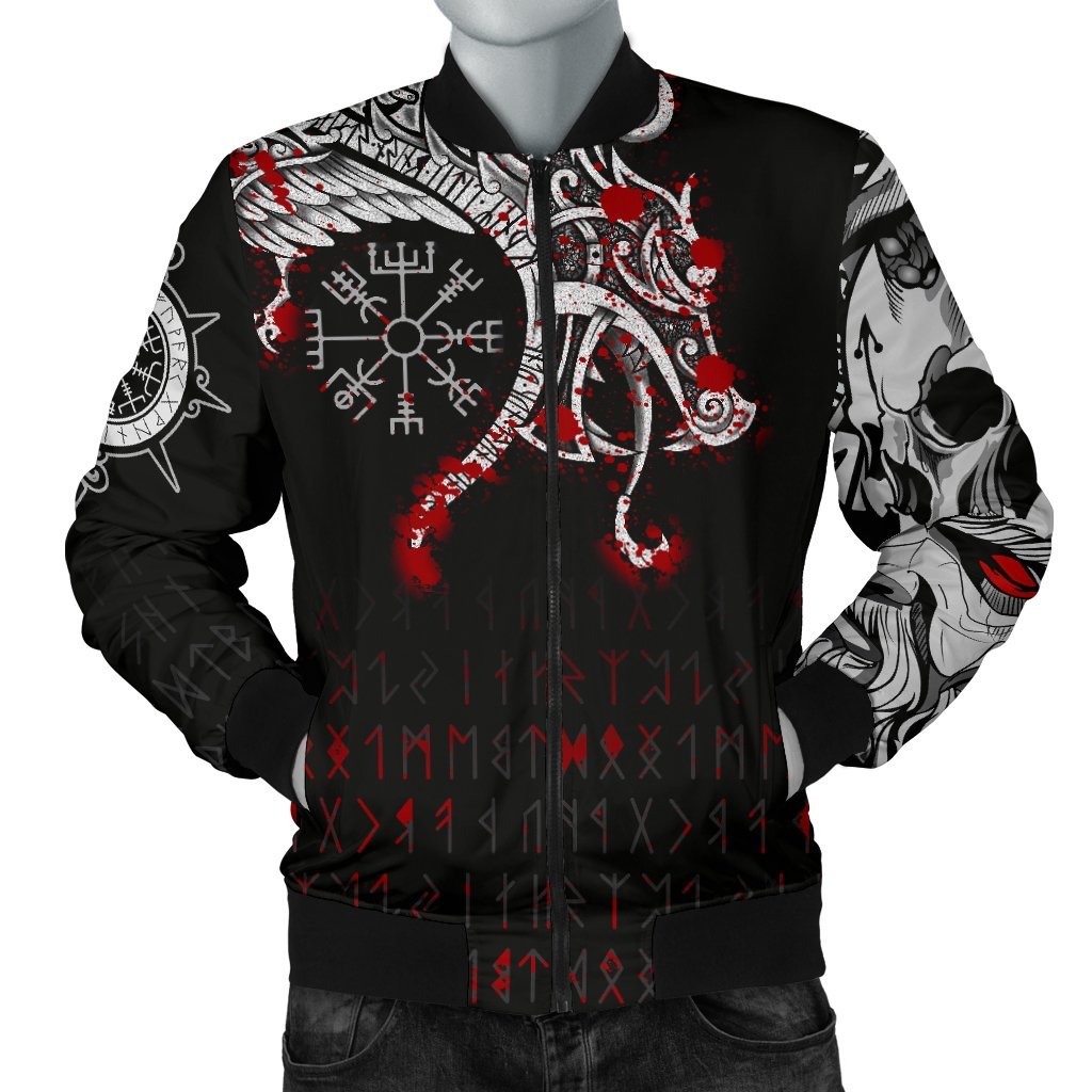 Viking Bomber Jacket Dragon and Vegvisir Blood Tattoo Style Ver02