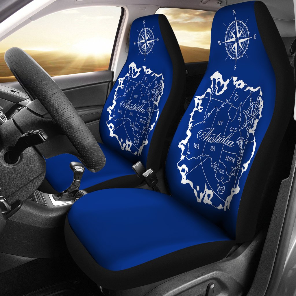 Car Seat Cover - Australia Map Seat Cover Map Compass Universal Fit