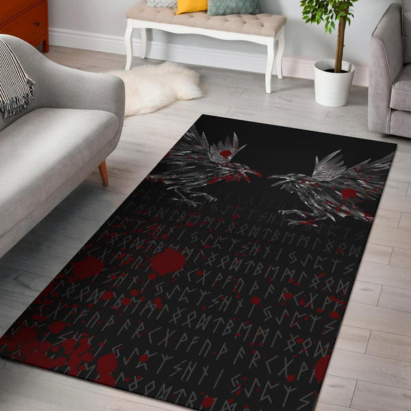 Viking Area Rug Odin Huginn and Muninn Rune Blood