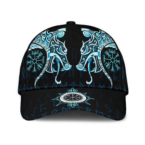 Viking Classic Cap Fenrir Raven And Vegvisir Tattoo Cyan