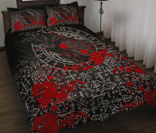 Viking Quilt Bedding Set Odin Raven Rune Futhark Blood