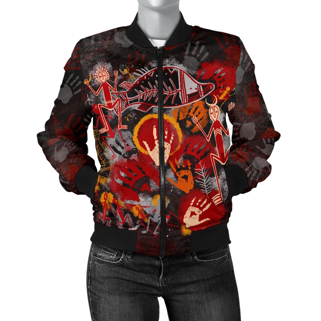 Aboriginal Bomber Jacket - Indigenous Fish Hand Art