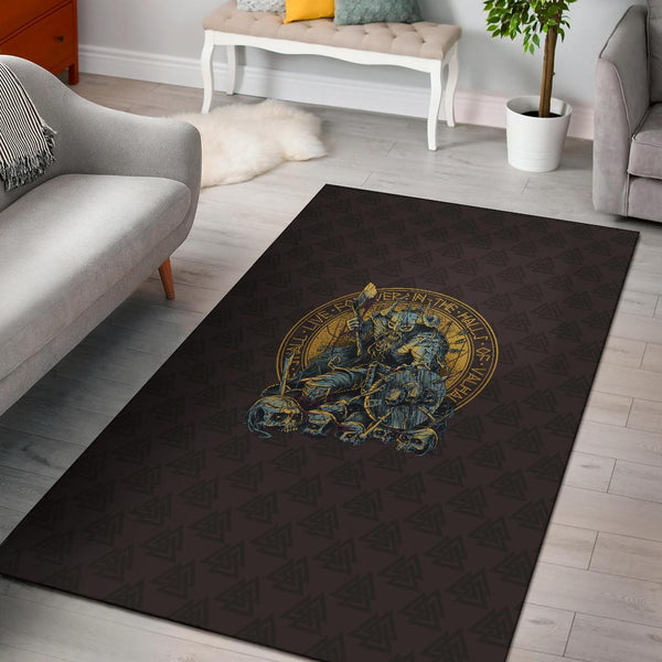 Viking Area Rug Warrior Viking Shield Skull