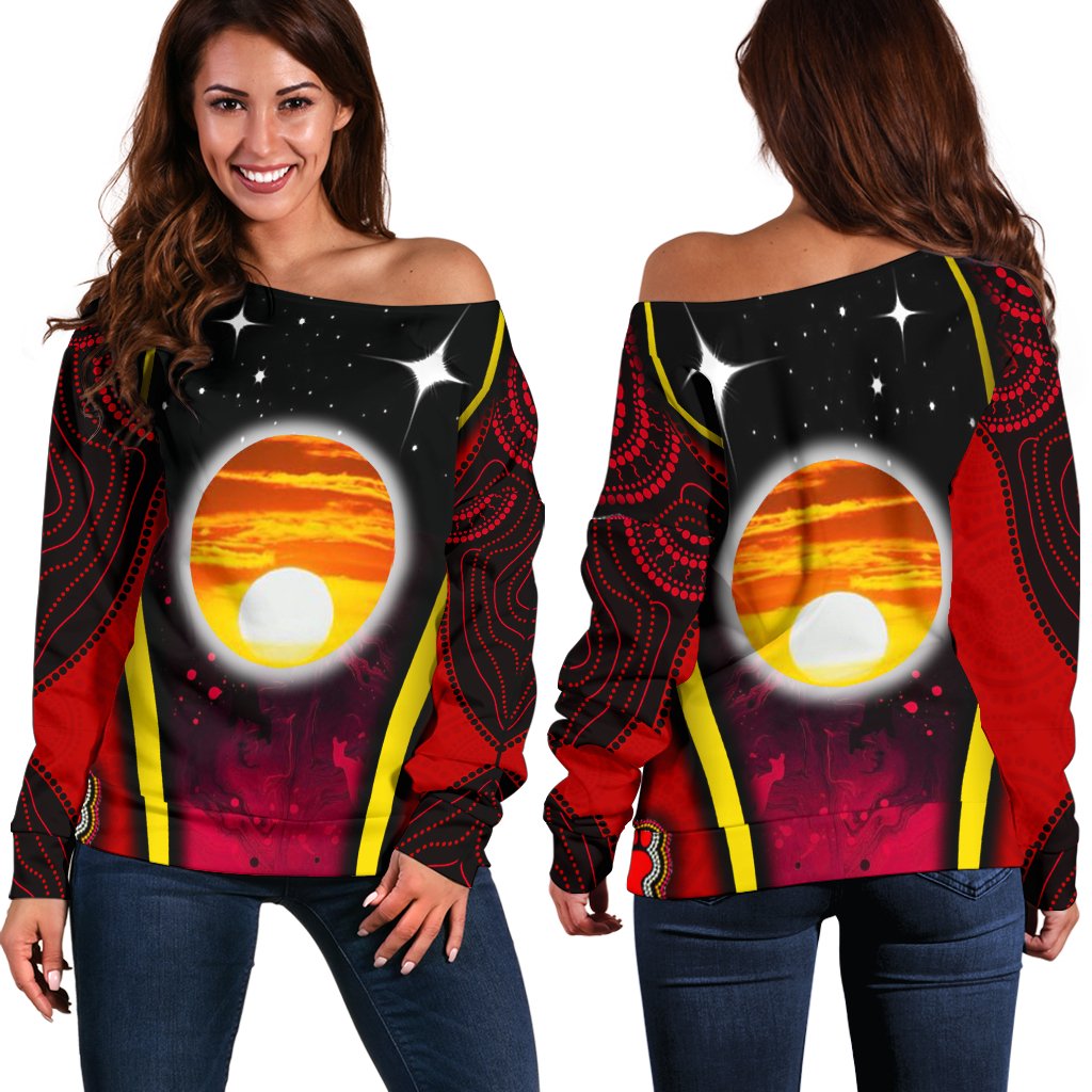 Off Shoulder Sweater - Australian Aboriginal Flags Symbolic Meaning