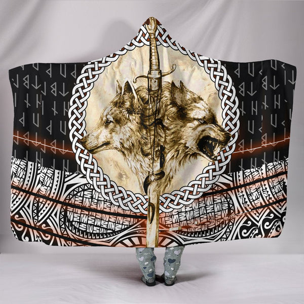 Viking Hooded Blanket Wolf and Viking Tattoo 3D