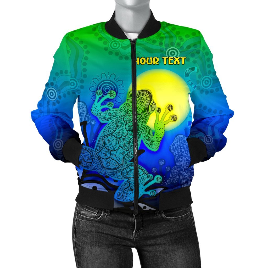 (Custom) Aboriginal Bomber Jacket - Indigenous Frog (Blue)