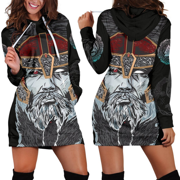 Viking Hoodie Dress Odin Valknut and Triple Horn