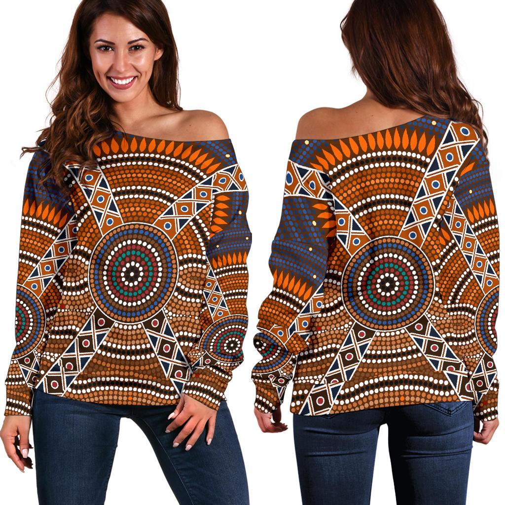 Women's Off Shoulder Sweater - Aboriginal Dot Painting Sweater Ver01