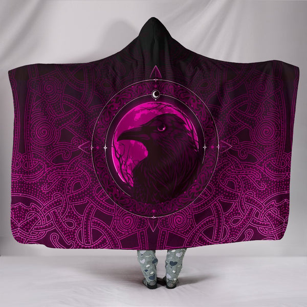 Viking Hooded Blanket Ethnic Odin Raven Pink