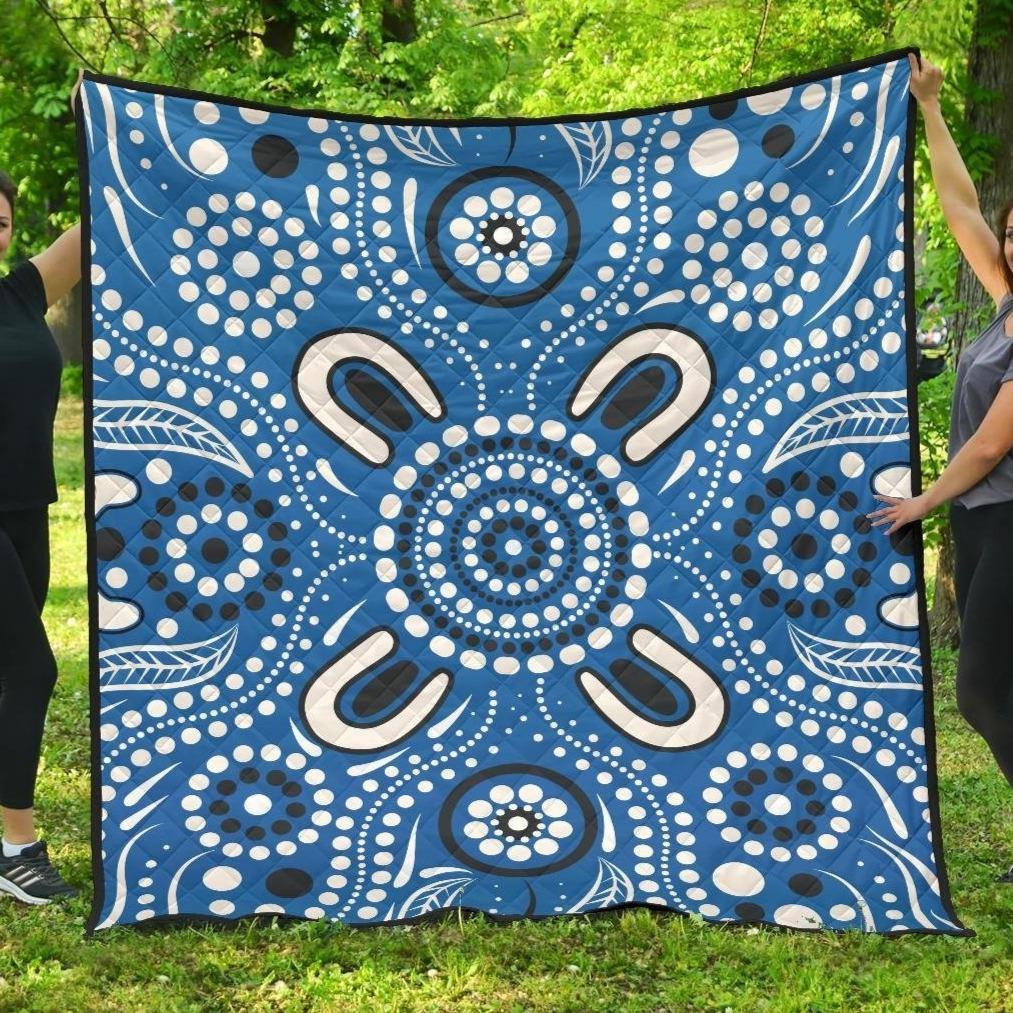 Aboriginal Premium Quilt - Indigenous Circle Dot Painting Blue Color